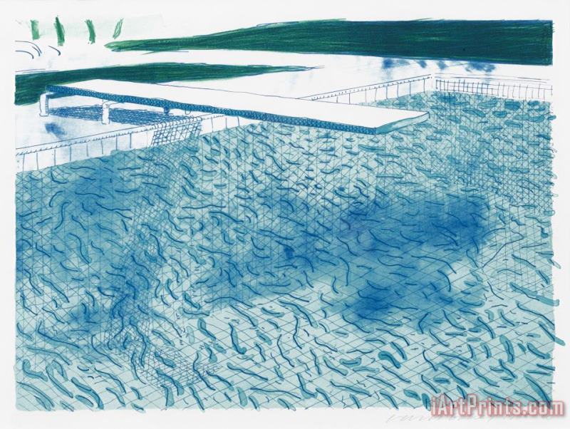 Lithograph of Water Made of Lines with Two Light Blue Washes, 1978 1980 painting - David Hockney Lithograph of Water Made of Lines with Two Light Blue Washes, 1978 1980 Art Print