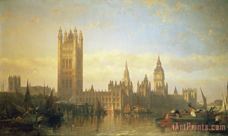 New Palace of Westminster from the River Thames painting - David Roberts New Palace of Westminster from the River Thames Art Print