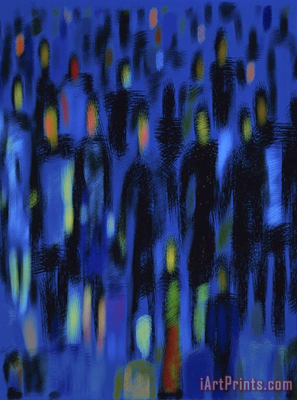 Blue Crowd painting - Diana Ong Blue Crowd Art Print