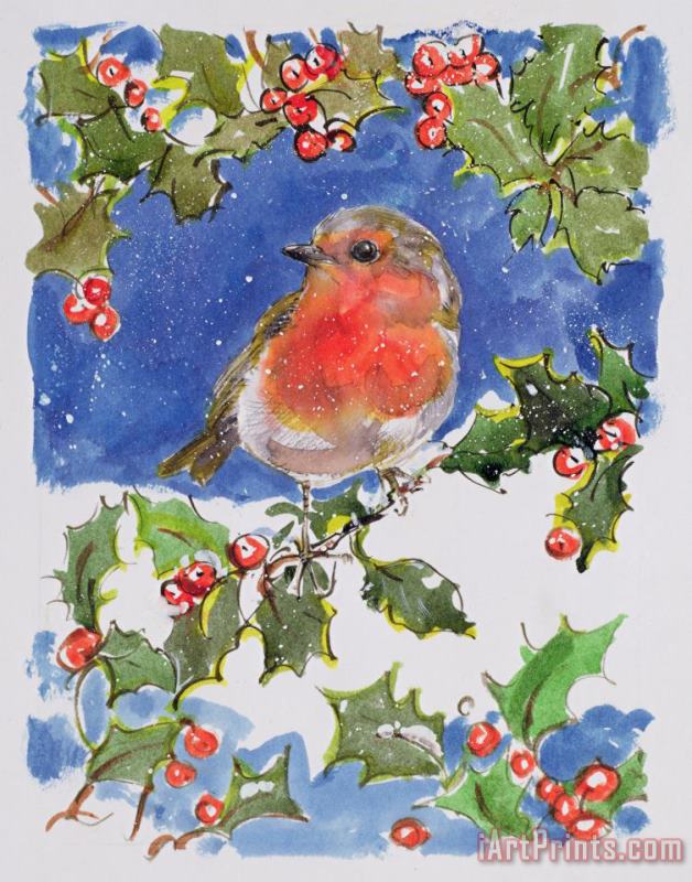 Christmas Robin painting - Diane Matthes Christmas Robin Art Print