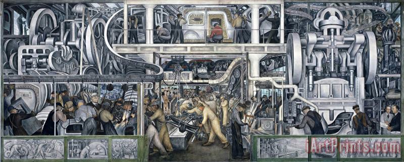 Detroit Industry, South Wall, Central Panel painting - Diego Rivera Detroit Industry, South Wall, Central Panel Art Print