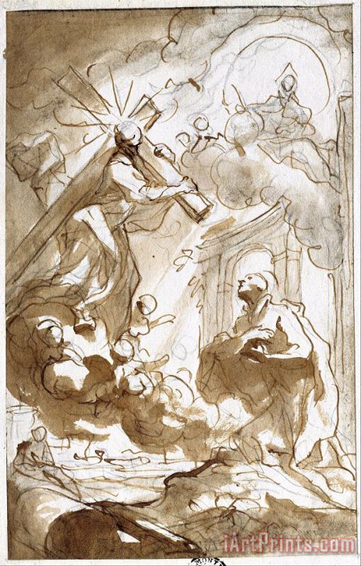 Domenico Piola Christ, Carrying His Cross Appears to Saint Ignatius of Loyola Art Painting