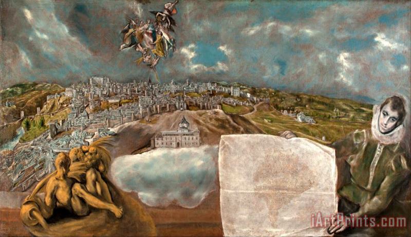Domenikos Theotokopoulos, El Greco View And Plan of Toledo Art Print
