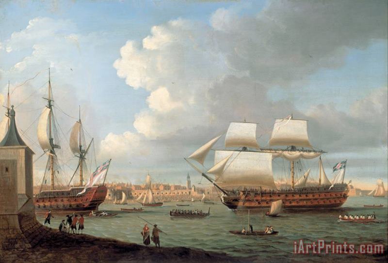 Foudroyant And Pegase Entering Portsmouth Harbour, 1782 painting - Dominic Serres Foudroyant And Pegase Entering Portsmouth Harbour, 1782 Art Print