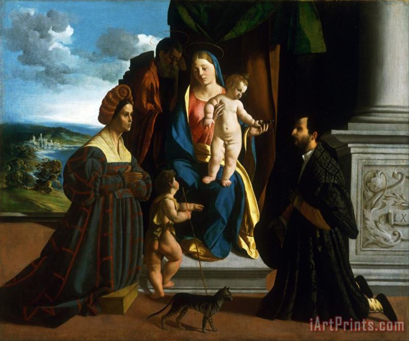 Dosso Dossi The Holy Family, with The Young Saint John The Baptist, a Cat, And Two Donors Art Painting