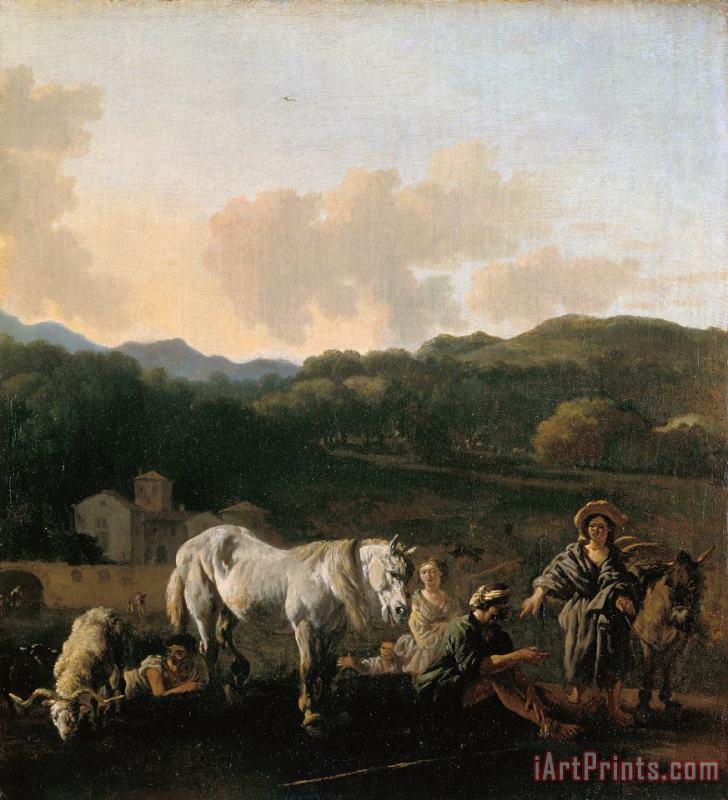 Peasants And a White Horse painting - Du Jardin, Karel Peasants And a White Horse Art Print
