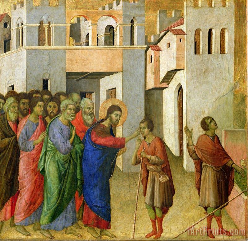 Jesus Opens the Eyes of a Man Born Blind painting - Duccio di Buoninsegna Jesus Opens the Eyes of a Man Born Blind Art Print