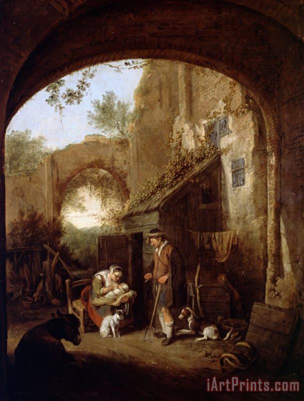 Figures in The Courtyard of an Old Building painting - Dusart, Cornelis Figures in The Courtyard of an Old Building Art Print