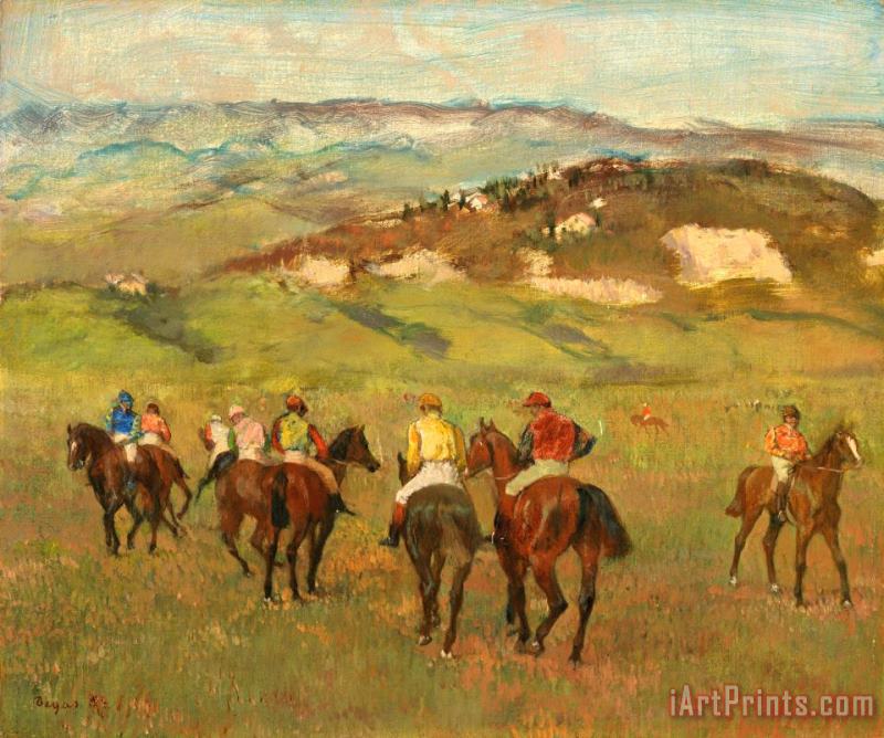 Jockeys on Horseback before Distant Hills painting - Edgar Degas Jockeys on Horseback before Distant Hills Art Print