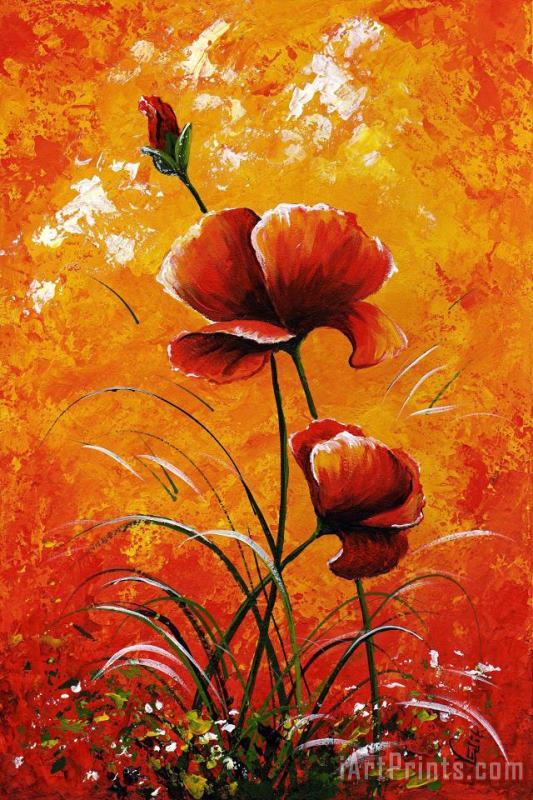 My flowers - Poppies 023 painting - Edit Voros My flowers - Poppies 023 Art Print