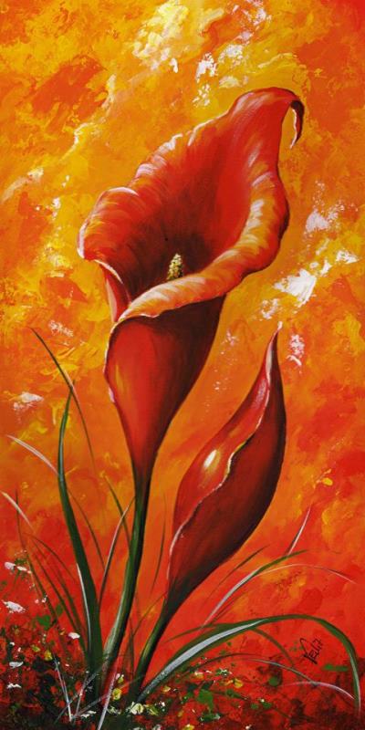 My flowers - Red kala painting - Edit Voros My flowers - Red kala Art Print