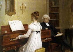 Edmund Blair Leighton The Piano Lesson painting