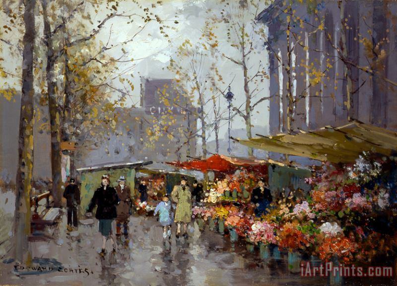 Flower Market at La Madeleine painting - Edouard Leon Cortes Flower Market at La Madeleine Art Print