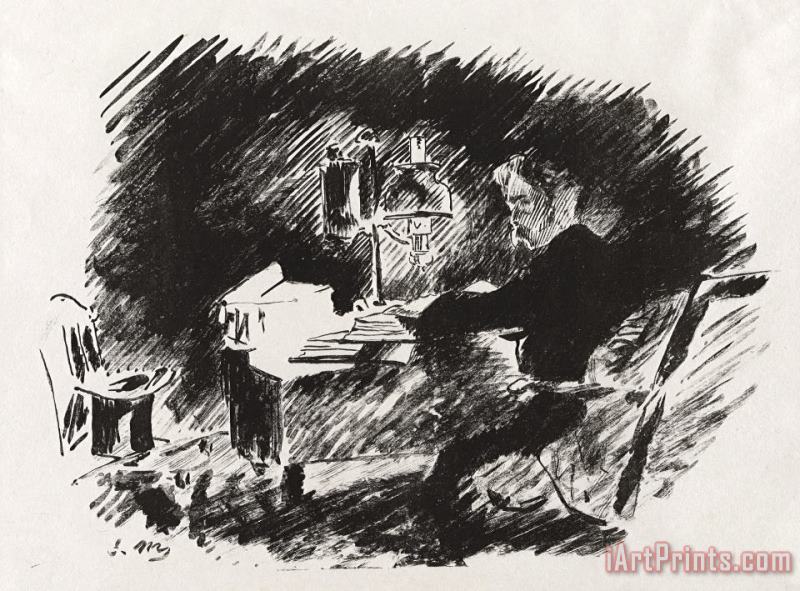 Sous La Lampe (under The Lamp), From Stephane Mallarme's Translation of Edgar Allan Poe's The Raven painting - Edouard Manet Sous La Lampe (under The Lamp), From Stephane Mallarme's Translation of Edgar Allan Poe's The Raven Art Print
