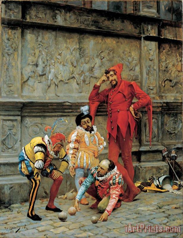 Jesters Playing cochonnet painting - Eduardo Zamacois Jesters Playing cochonnet Art Print
