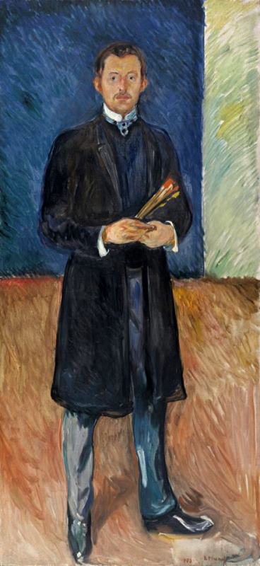 Edvard Munch Self Portrait with Brushes Art Painting
