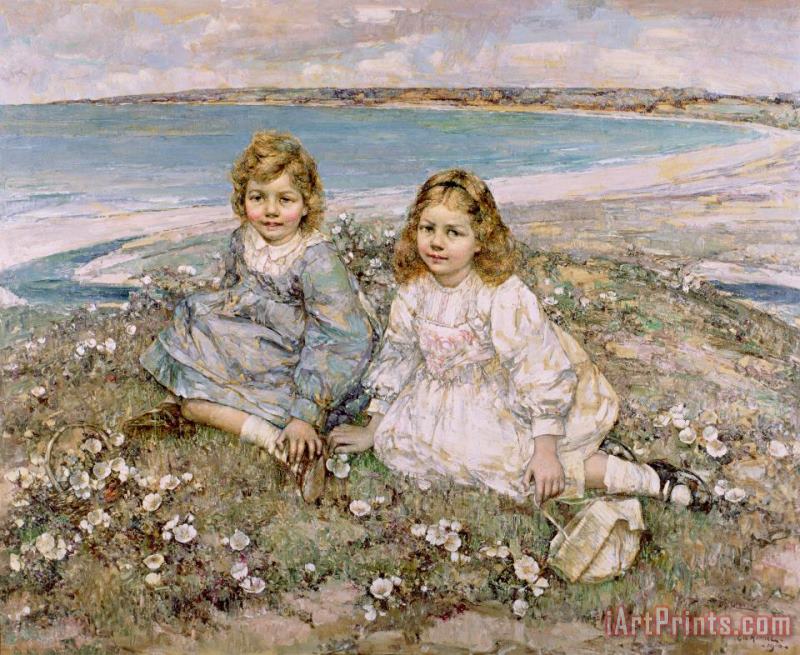 Edward Atkinson Hornel The Daughters of Bertram Roberts Art Painting