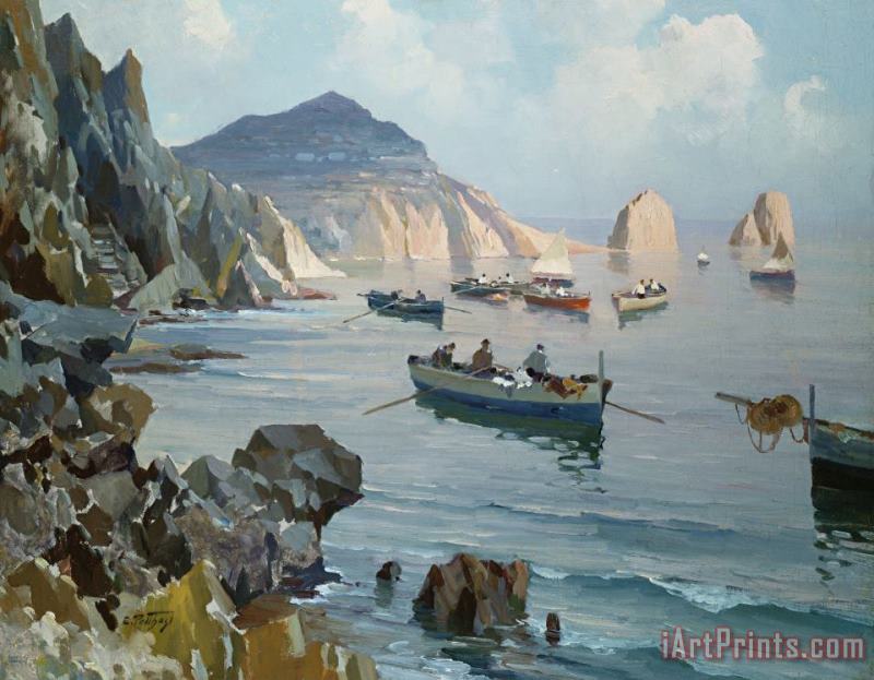 Edward Henry Potthast Boats In A Rocky Cove Art Print