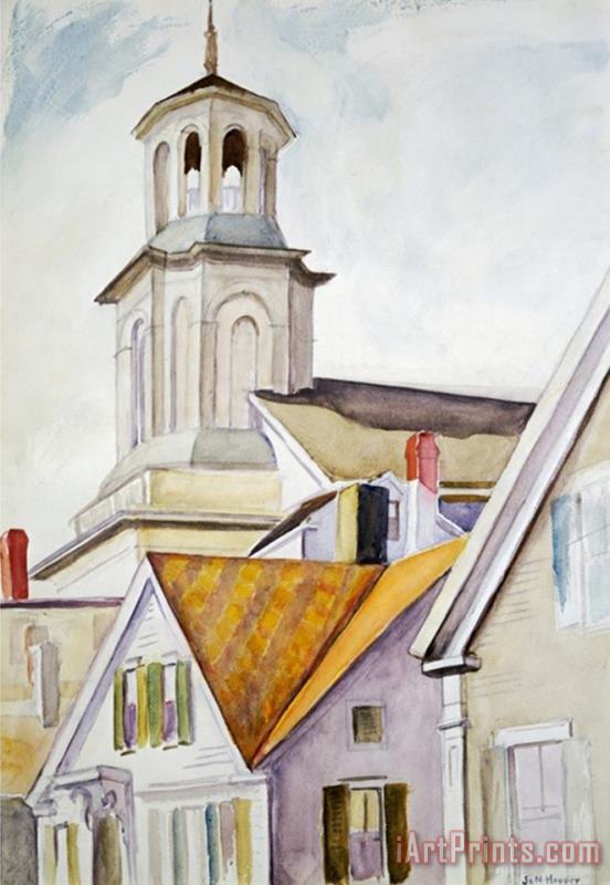Edward Hopper Church Steeple And Rooftops Art Painting