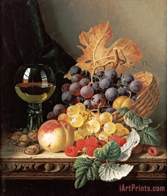 A Basket of Grapes, Raspberries painting - Edward Ladell A Basket of Grapes, Raspberries Art Print