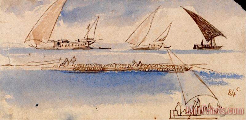 Boats painting - Edward Lear Boats Art Print