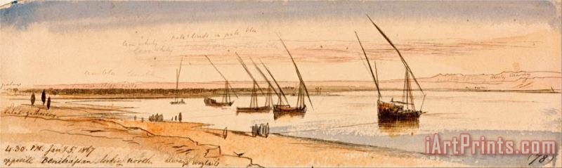 Opposite Beni Hassan, Looking North painting - Edward Lear Opposite Beni Hassan, Looking North Art Print