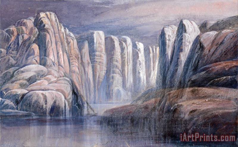 River Pass, Between Barren Rock Cliffs painting - Edward Lear River Pass, Between Barren Rock Cliffs Art Print