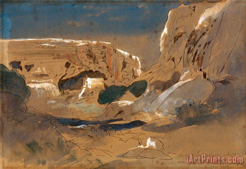 Rocky Valley of Mosta, Malta painting - Edward Lear Rocky Valley of Mosta, Malta Art Print