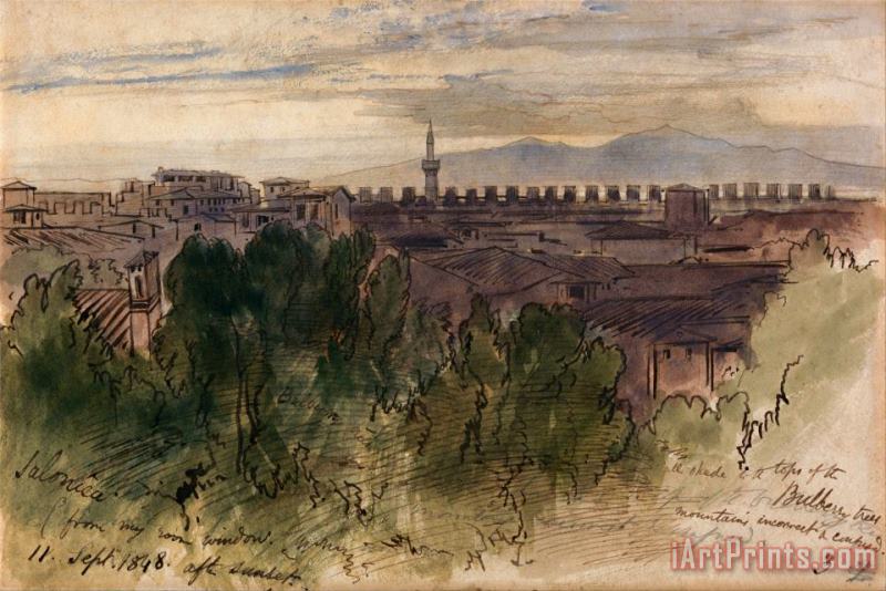 Salonica, From My Room Window, 11 Sept. 1848, After Sunset painting - Edward Lear Salonica, From My Room Window, 11 Sept. 1848, After Sunset Art Print