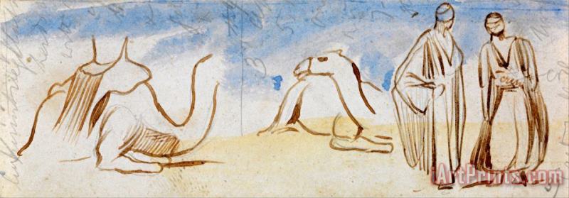 Edward Lear Studies of Camels And Egyptian Men Art Painting