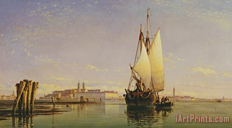 The Euganean Hills And The Laguna Of Venice - Trabaccola Waiting For The Tide Sunset painting - Edward William Cooke The Euganean Hills And The Laguna Of Venice - Trabaccola Waiting For The Tide Sunset Art Print