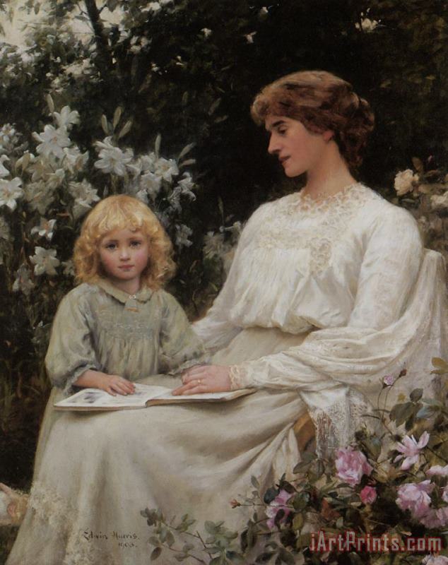 Edwin Harris Portrait of a Mother And Daughter Reading a Book Art Print