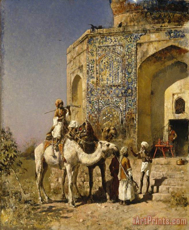 Edwin Lord Weeks The Old Blue Tiled Mosque Outside of Delhi, India Art Painting