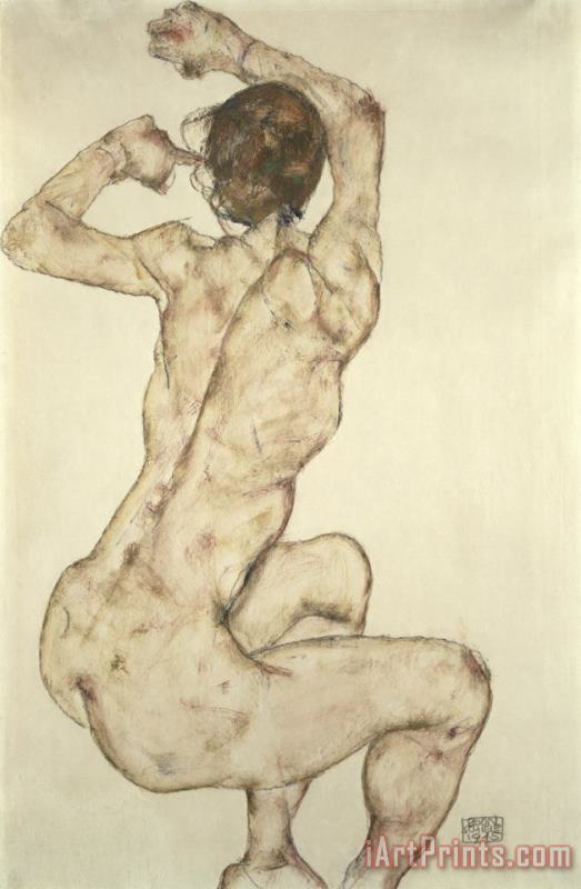 A Crouching Nude painting - Egon Schiele A Crouching Nude Art Print