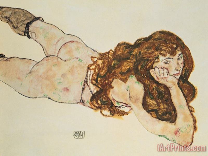 Egon Schiele Austria Vienna Female Nude Lying On Her Stomach Art Print