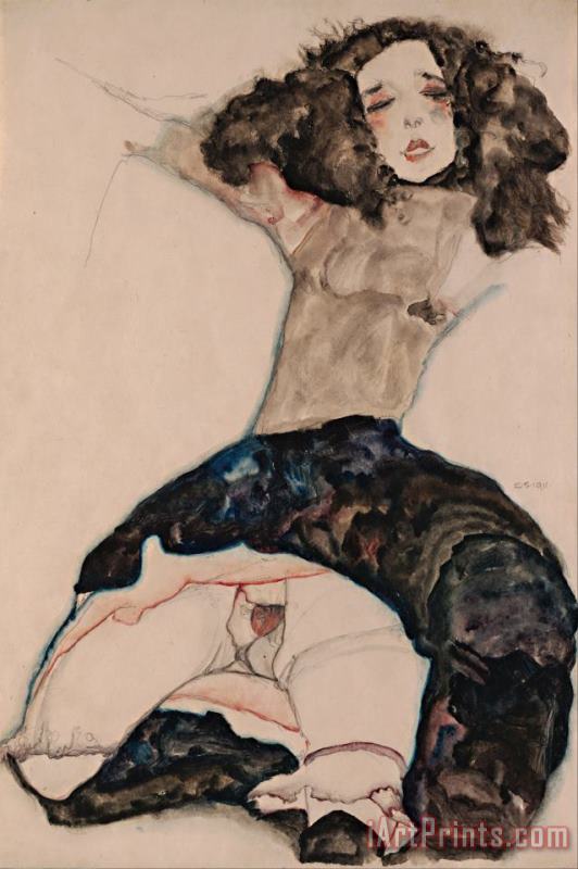Black Haired Girl with Lifted Skirt painting - Egon Schiele Black Haired Girl with Lifted Skirt Art Print
