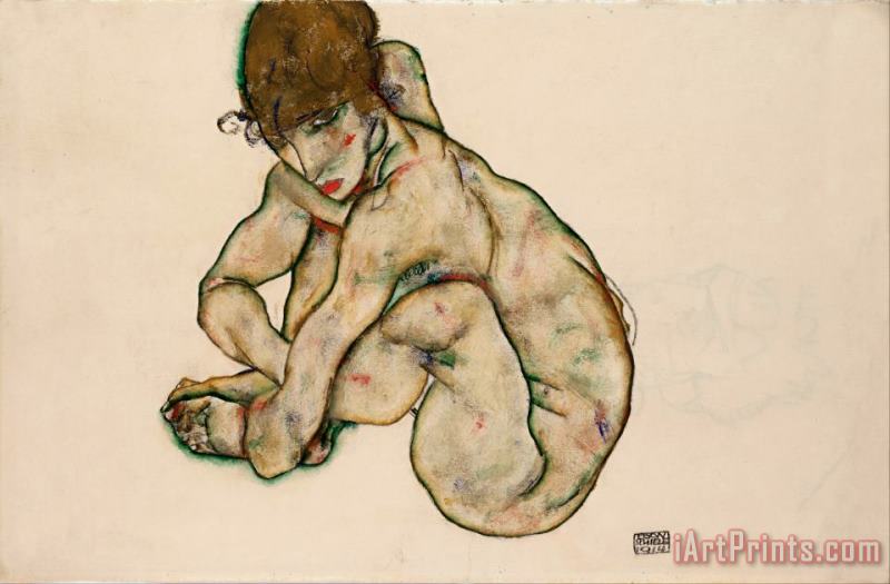 Egon Schiele Crouching Nude Girl Art Print