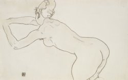 Egon Schiele Female Nude Kneeling and Bending Forward to the Left painting
