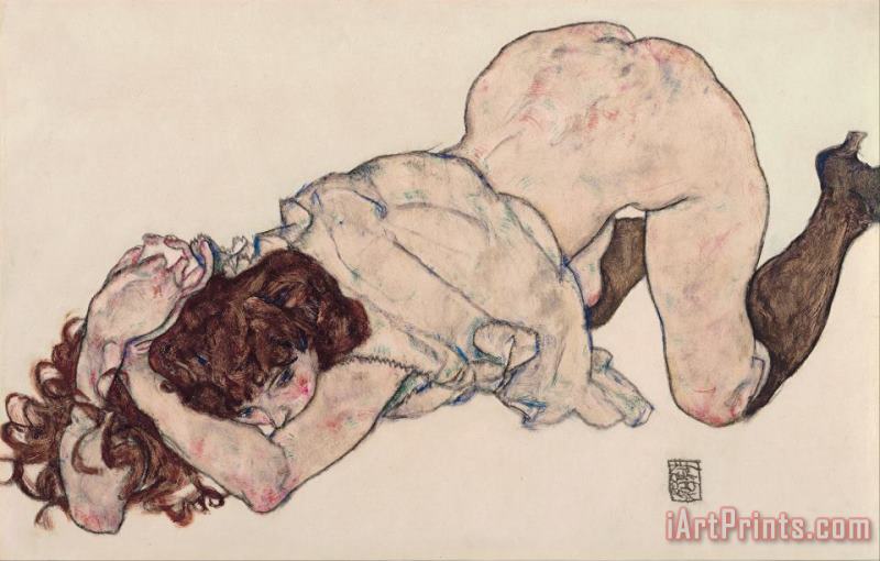 Egon Schiele Kneeling Girl, Resting on Both Elbows Art Print