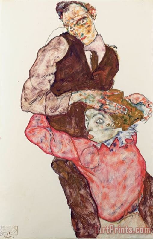 Lovers painting - Egon Schiele Lovers Art Print