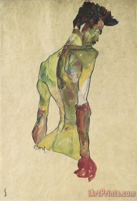 Egon Schiele Male Nude in Profile Facing Right Art Painting