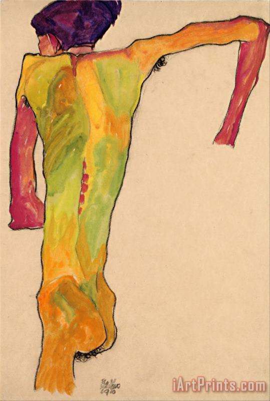 Egon Schiele Male Nude, Propping Himself Up Art Print