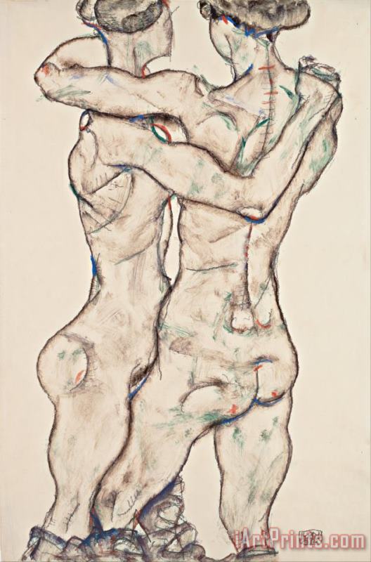 Naked Girls Embracing painting - Egon Schiele Naked Girls Embracing Art Print