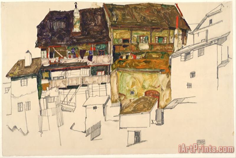 Egon Schiele Old Houses in Krumau, 1914 Art Painting