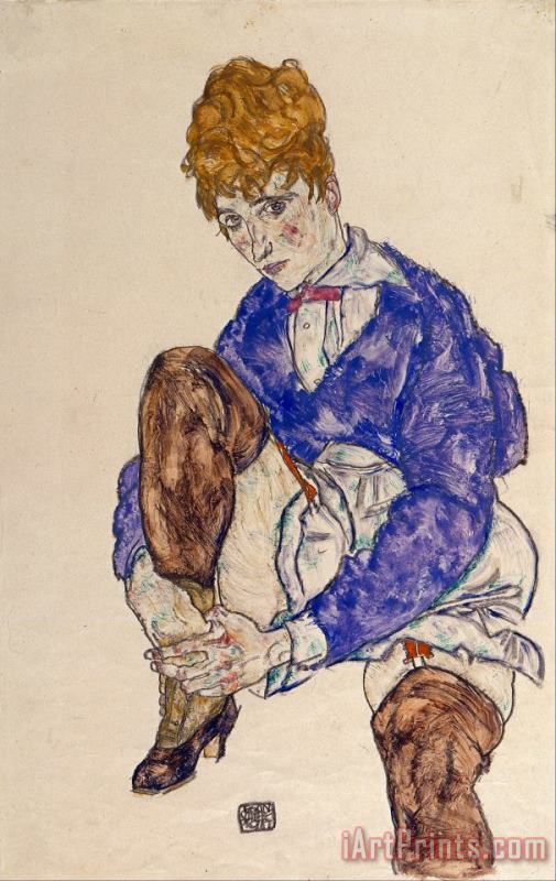 Egon Schiele Portrait of The Artist's Wife Seated, Holding Her Right Leg Art Painting
