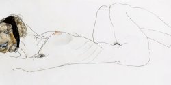 Egon Schiele Reclining female nude painting