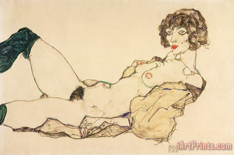 Egon Schiele Reclining Nude in Green Stockings Art Print