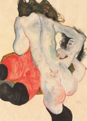 Egon Schiele Reclining woman in red trousers and standing female nude painting