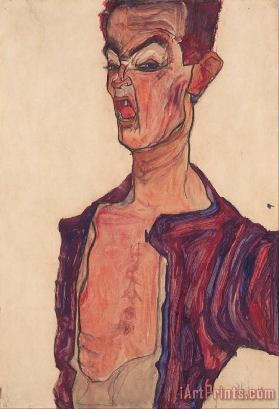 Self Portrait, Grimacing painting - Egon Schiele Self Portrait, Grimacing Art Print