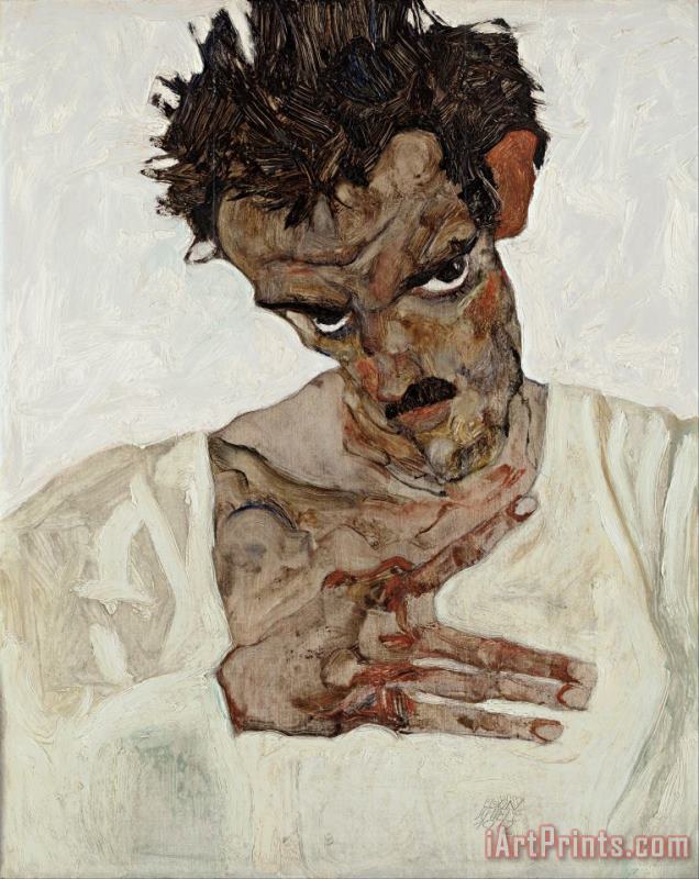 Self Portrait with Lowered Head painting - Egon Schiele Self Portrait with Lowered Head Art Print
